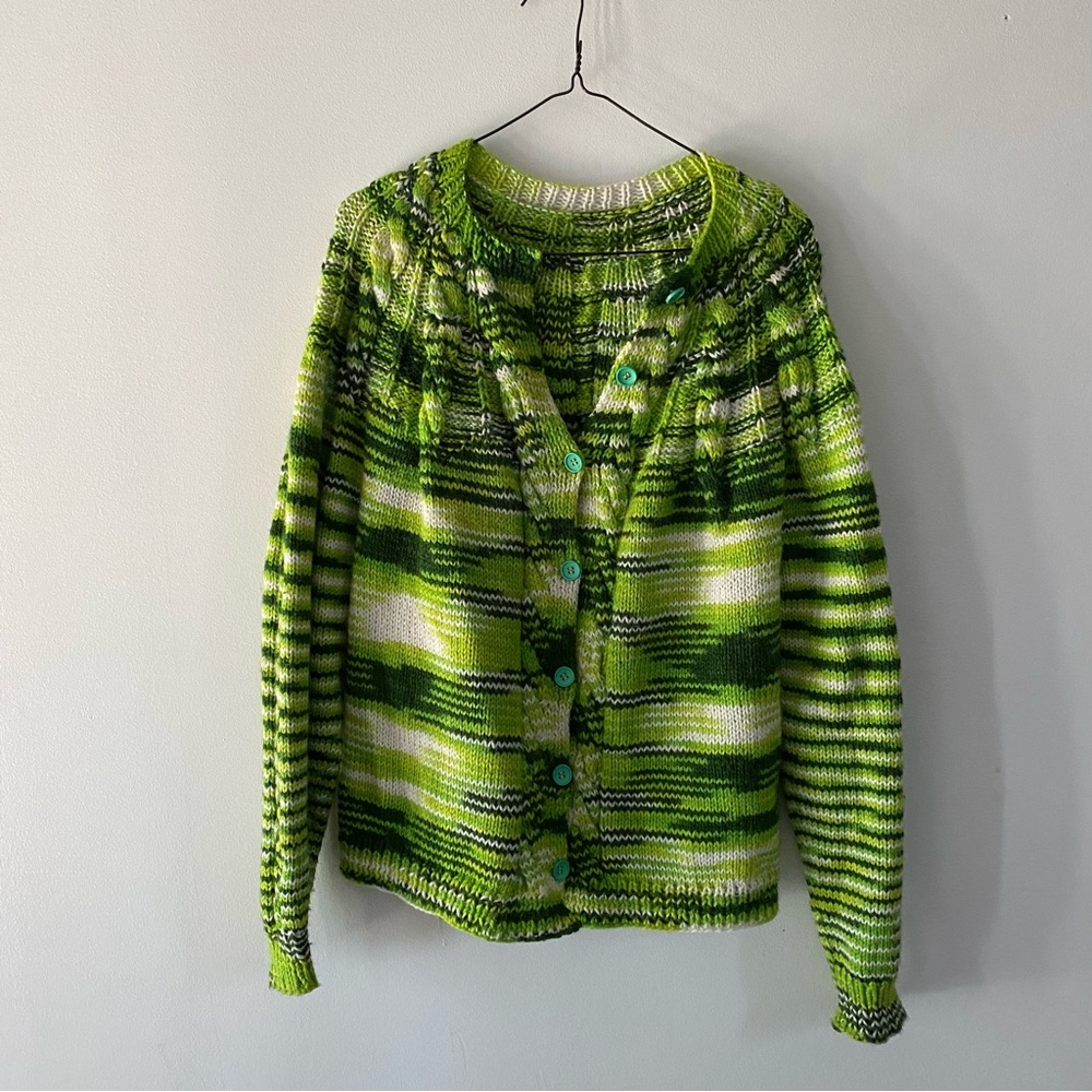Vintage hand knit handmade green pattern cardigan size m